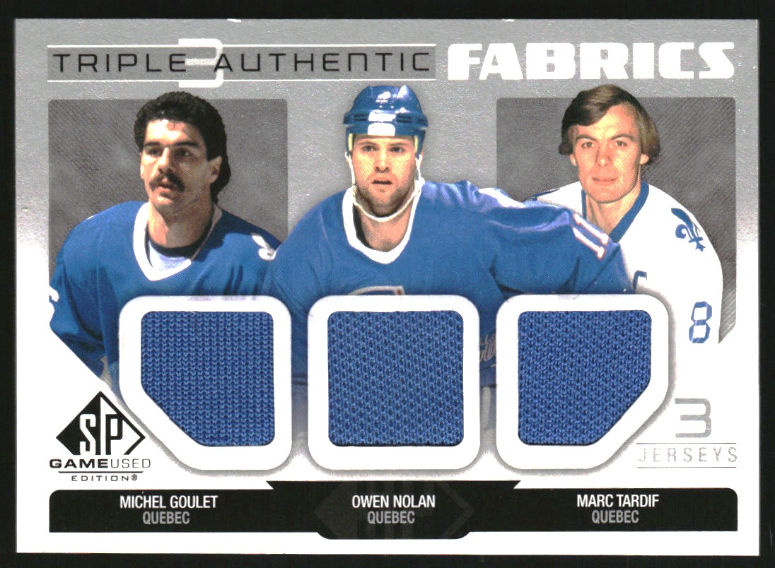 2014-15 SP Game Used Authentic Fabrics Triples #AF3QN Michel Goulet/Owen Nolan/Marc Tardif C
