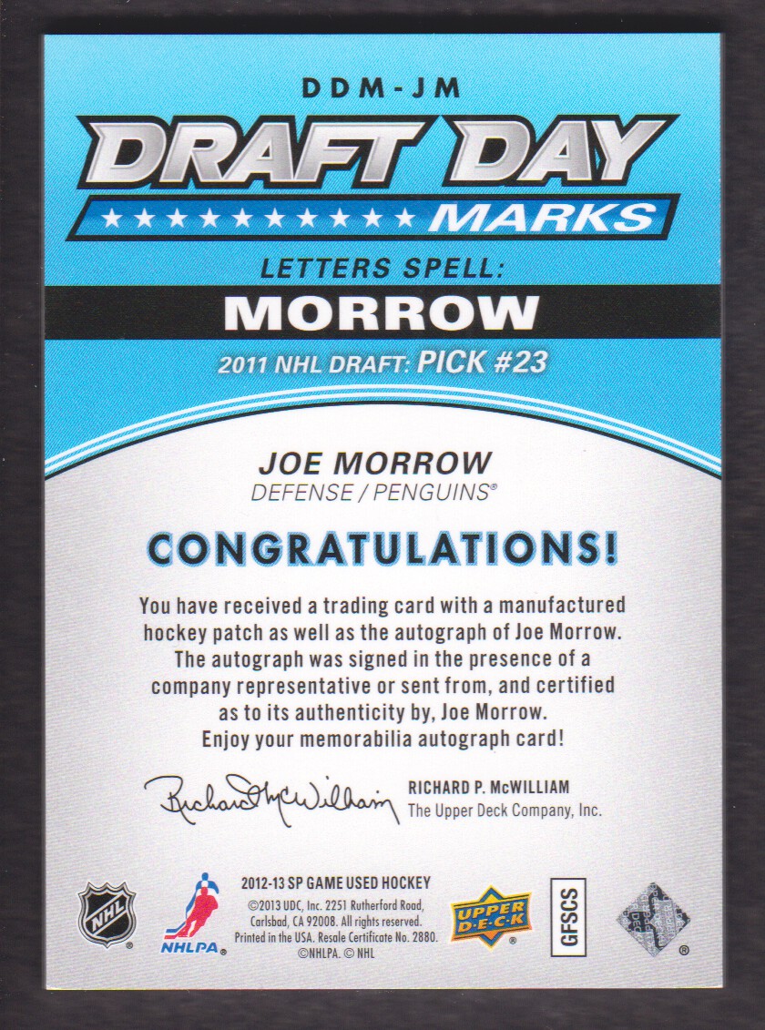 2014-15 SP Game Used Draft Day Marks #DDMJM3 Joe Morrow R/70* back image