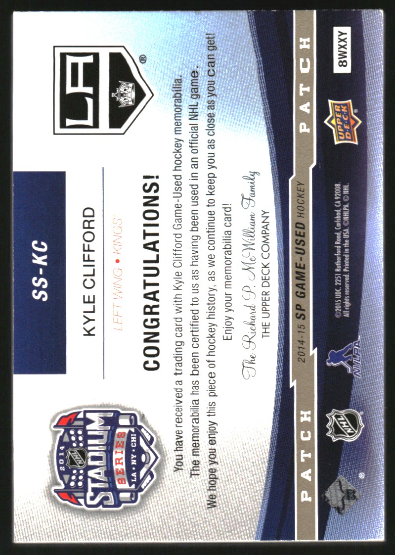 2014-15 SP Game Used Stadium Series Materials Patches #SSKC Kyle Clifford/99 back image