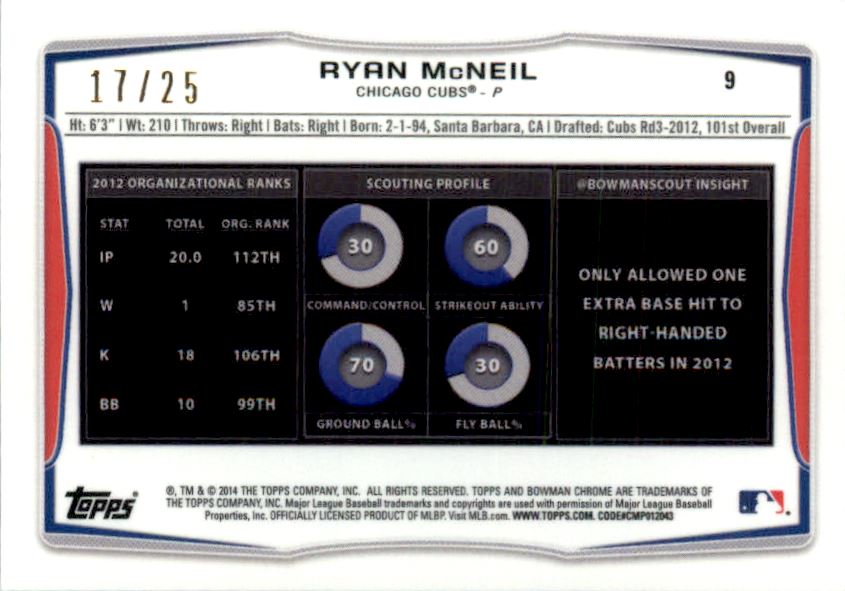 2014 Bowman Chrome Mini Factory Set Yellow Refractors #9 Ryan McNeil back image