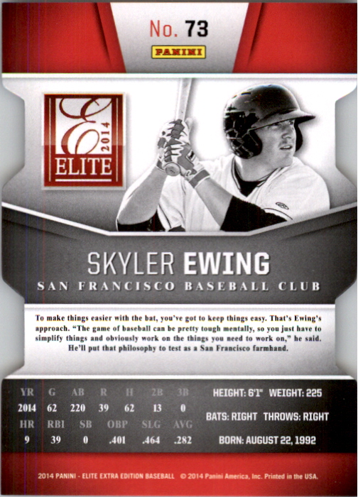 2014 Elite Extra Edition Inspirations #73 Skyler Ewing back image