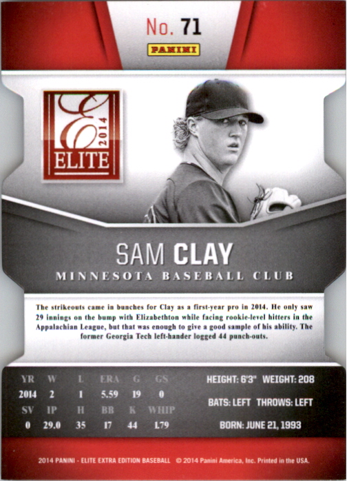 2014 Elite Extra Edition Status Purple #71 Sam Clay back image