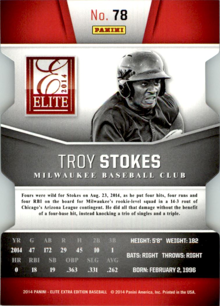 2014 Elite Extra Edition Status Emerald #78 Troy Stokes back image