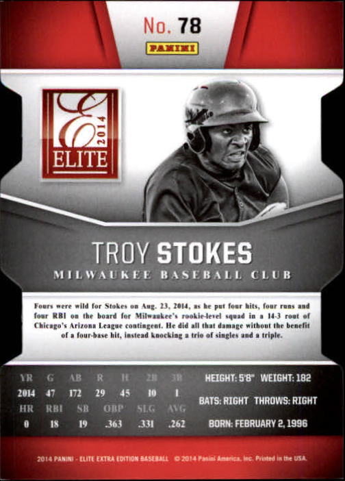 2014 Elite Extra Edition Status Orange #78 Troy Stokes back image