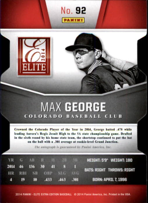 2014 Elite Extra Edition Signature Inspirations #92 Max George back image