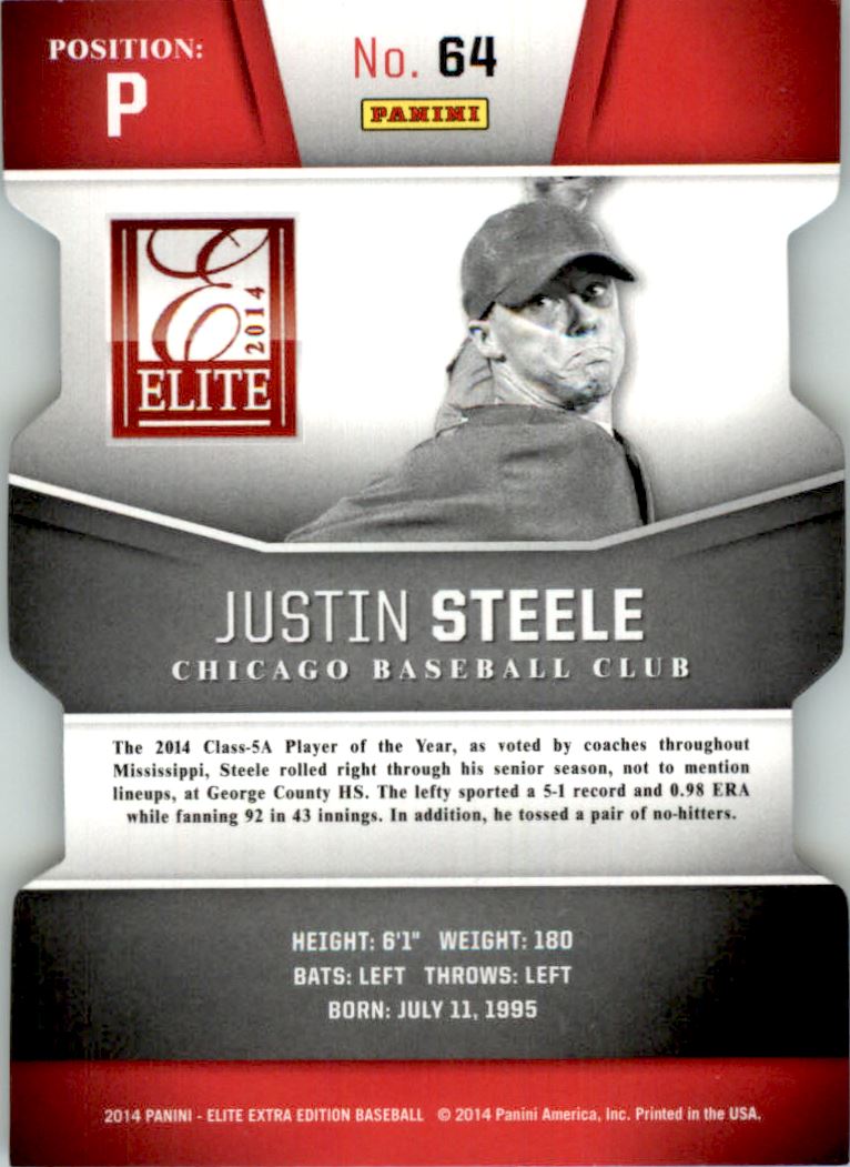 2014 Elite Extra Edition Prospects Status Emerald #64 Justin Steele back image