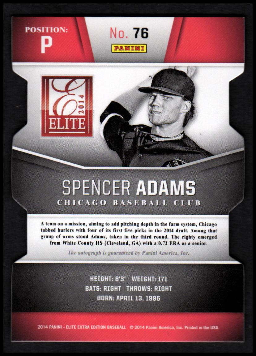 2014 Elite Extra Edition Prospects Signatures Status Purple #76 Spencer Adams back image