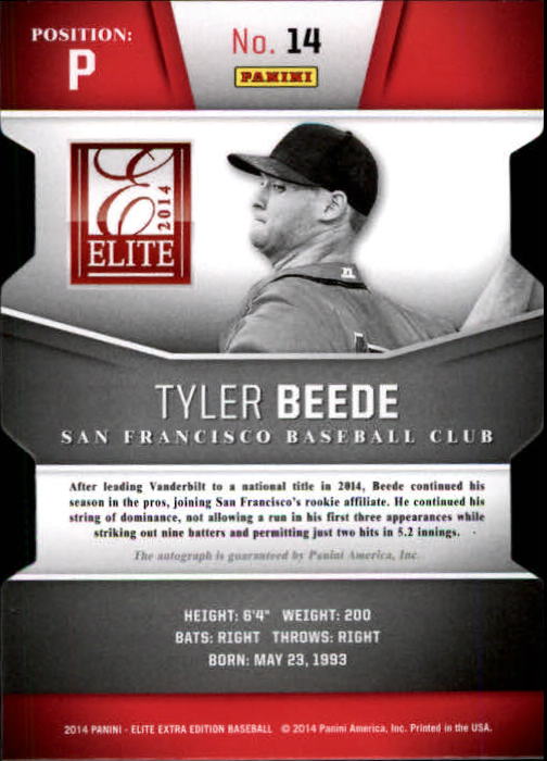 2014 Elite Extra Edition Prospects Signatures Status Emerald #14 Tyler Beede back image