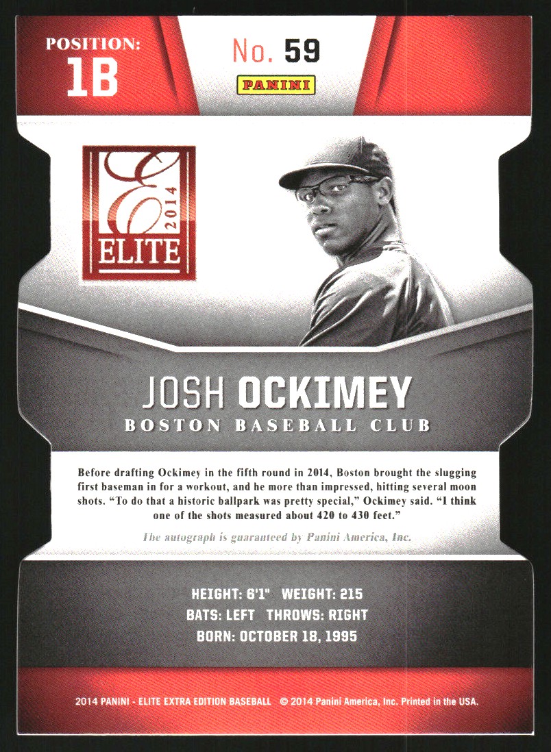 2014 Elite Extra Edition Prospects Signatures Status Emerald #59 Josh Ockimey back image