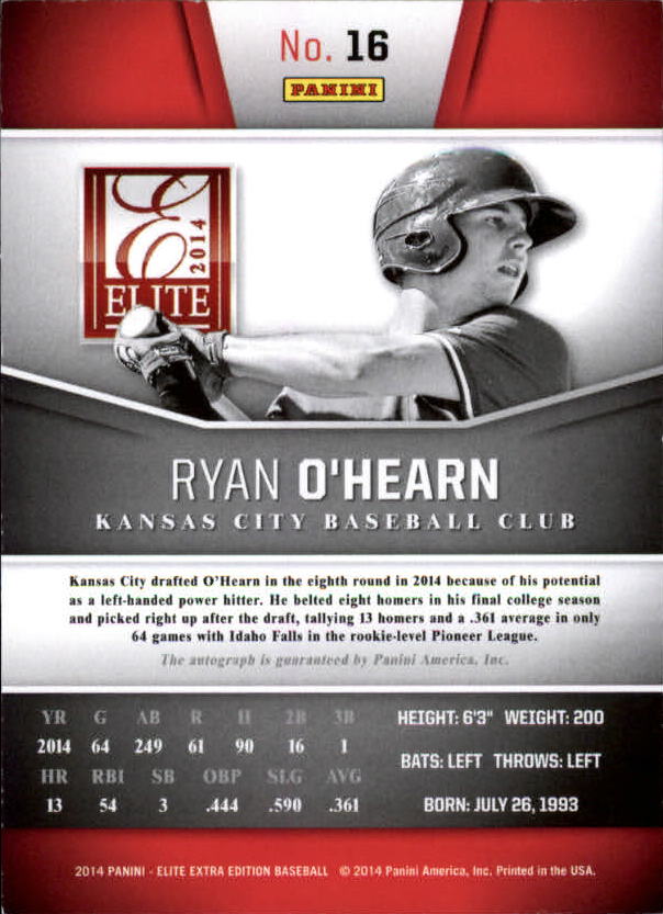 2014 Elite Extra Edition Franchise Futures Signatures #16 Ryan O'Hearn/799 back image