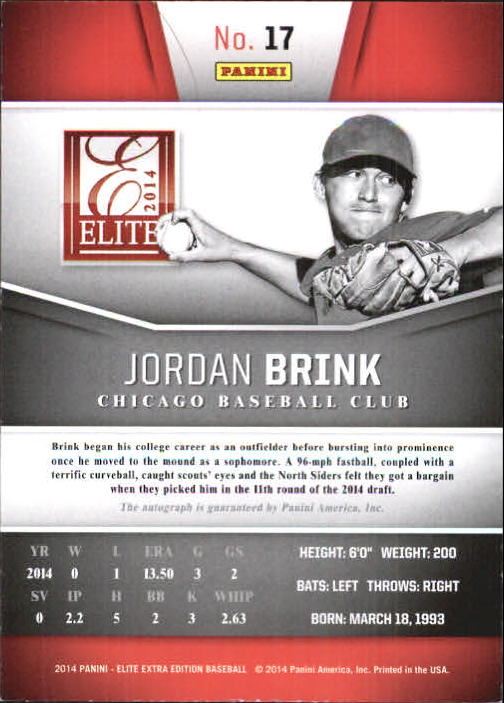 2014 Elite Extra Edition Franchise Futures Signatures #17 Jordan Brink/799 back image