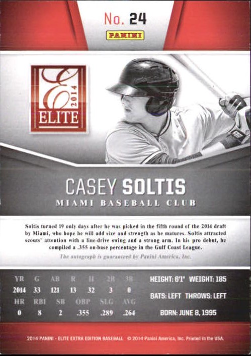 2014 Elite Extra Edition Franchise Futures Signatures #24 Casey Soltis/799 back image