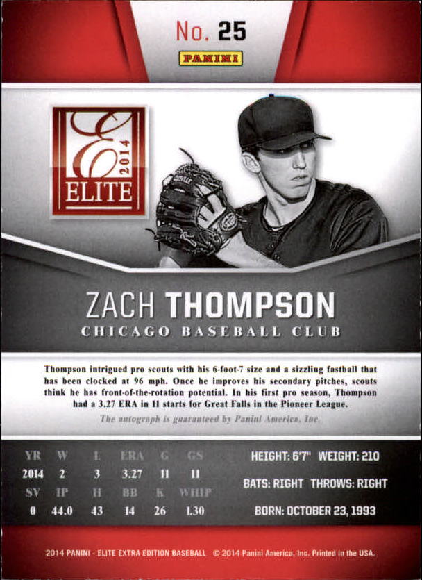 2014 Elite Extra Edition Franchise Futures Signatures #25 Zach Thompson/799 back image