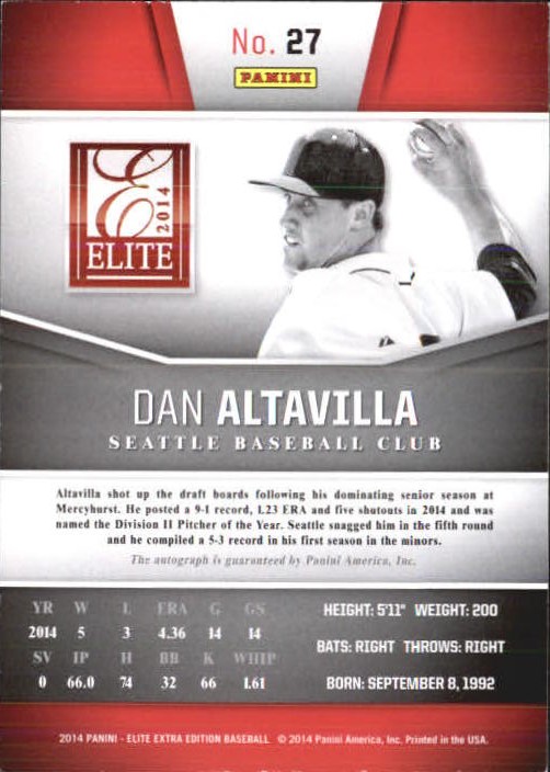 2014 Elite Extra Edition Franchise Futures Signatures #27 Dan Altavilla/799 back image