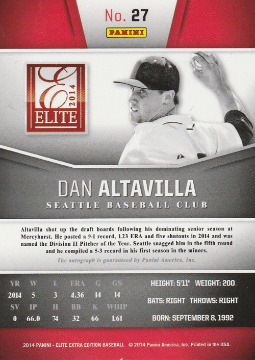 2014 Elite Extra Edition Franchise Futures Signatures #27 Dan Altavilla/799 back image