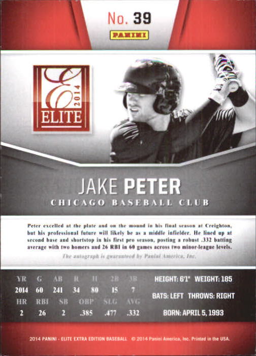 2014 Elite Extra Edition Franchise Futures Signatures #39 Jake Peter/799 back image