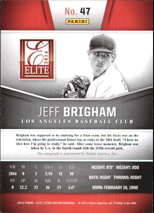 2014 Elite Extra Edition Franchise Futures Signatures #47 Jeff Brigham/799 back image