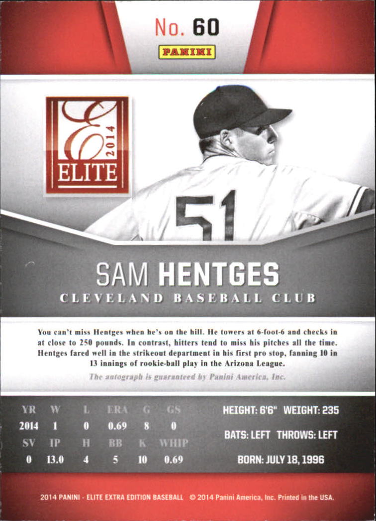 2014 Elite Extra Edition Franchise Futures Signatures #60 Sam Hentges/799 back image