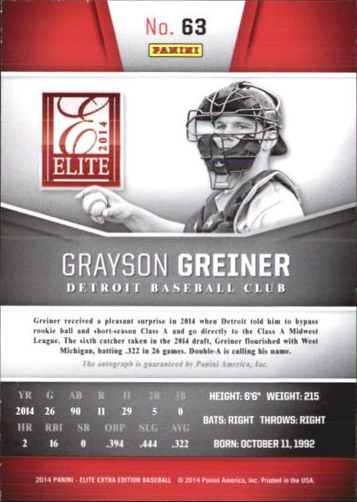 2014 Elite Extra Edition Franchise Futures Signatures #63 Grayson Greiner/599 back image