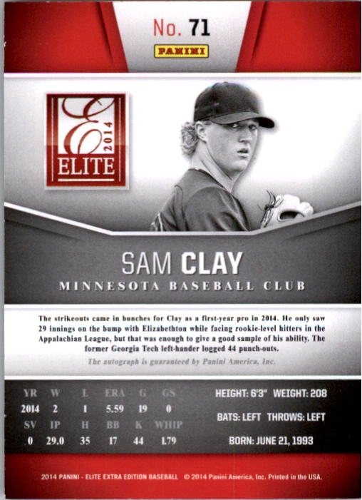 2014 Elite Extra Edition Franchise Futures Signatures #71 Sam Clay/799 back image