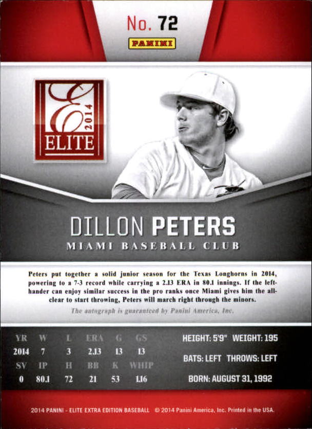 2014 Elite Extra Edition Franchise Futures Signatures #72 Dillon Peters/699 back image