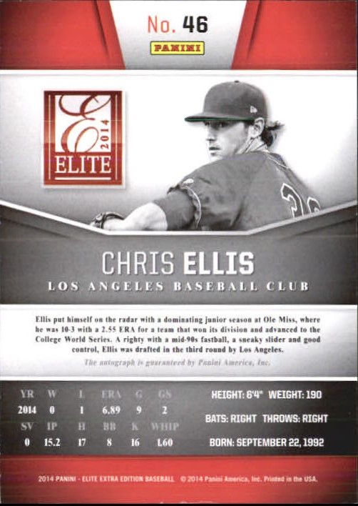 2014 Elite Extra Edition Franchise Futures Signatures Orange #46 Chris Ellis back image
