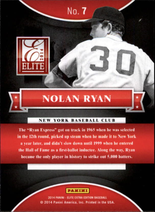 2014 Elite Extra Edition Historic Picks #7 Nolan Ryan back image