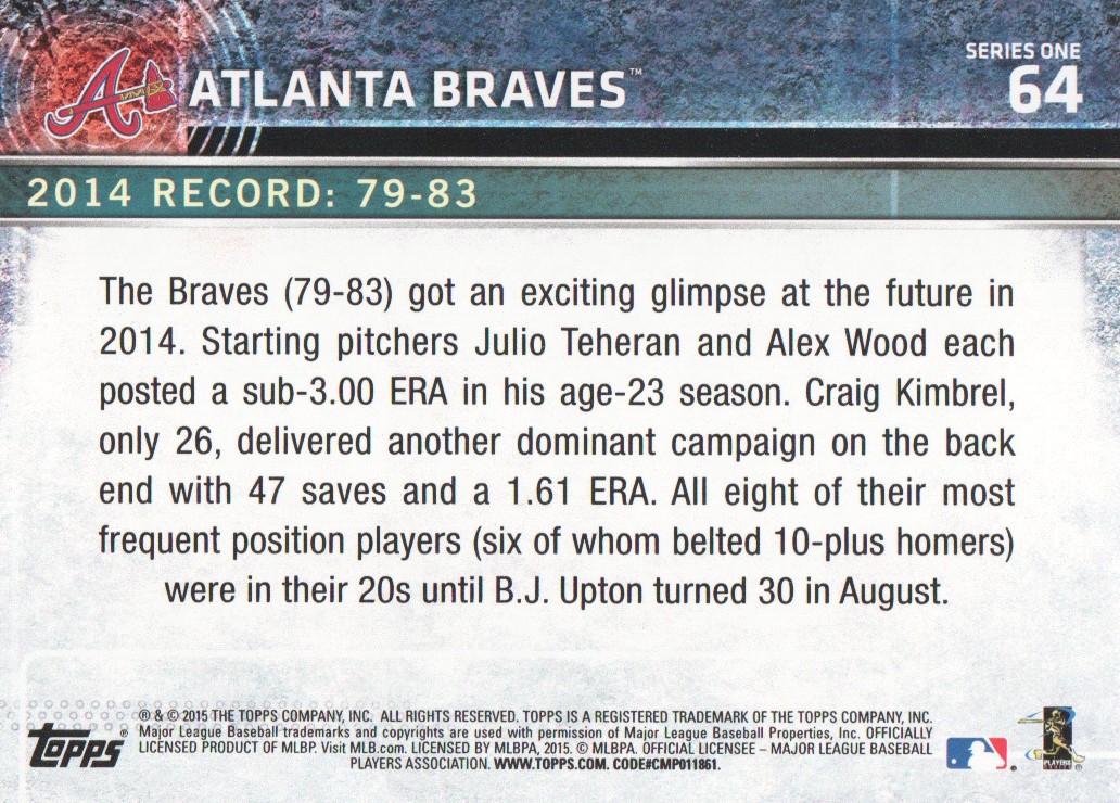 2015 Topps #64 Atlanta Braves back image