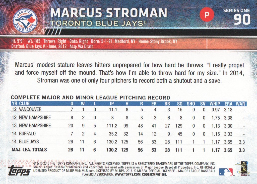 2015 Topps #90 Marcus Stroman FS back image