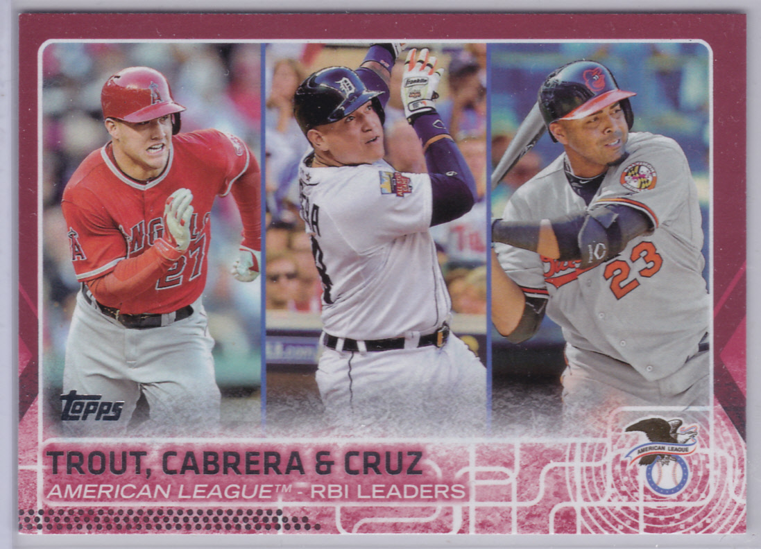 2015 Topps Pink #98 Mike Trout/Nelson Cruz/Miguel Cabrera LL