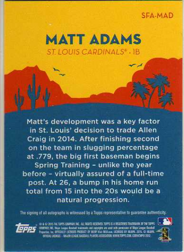 2015 Topps Spring Fever Autographs #SFAMAD Matt Adams/99 back image