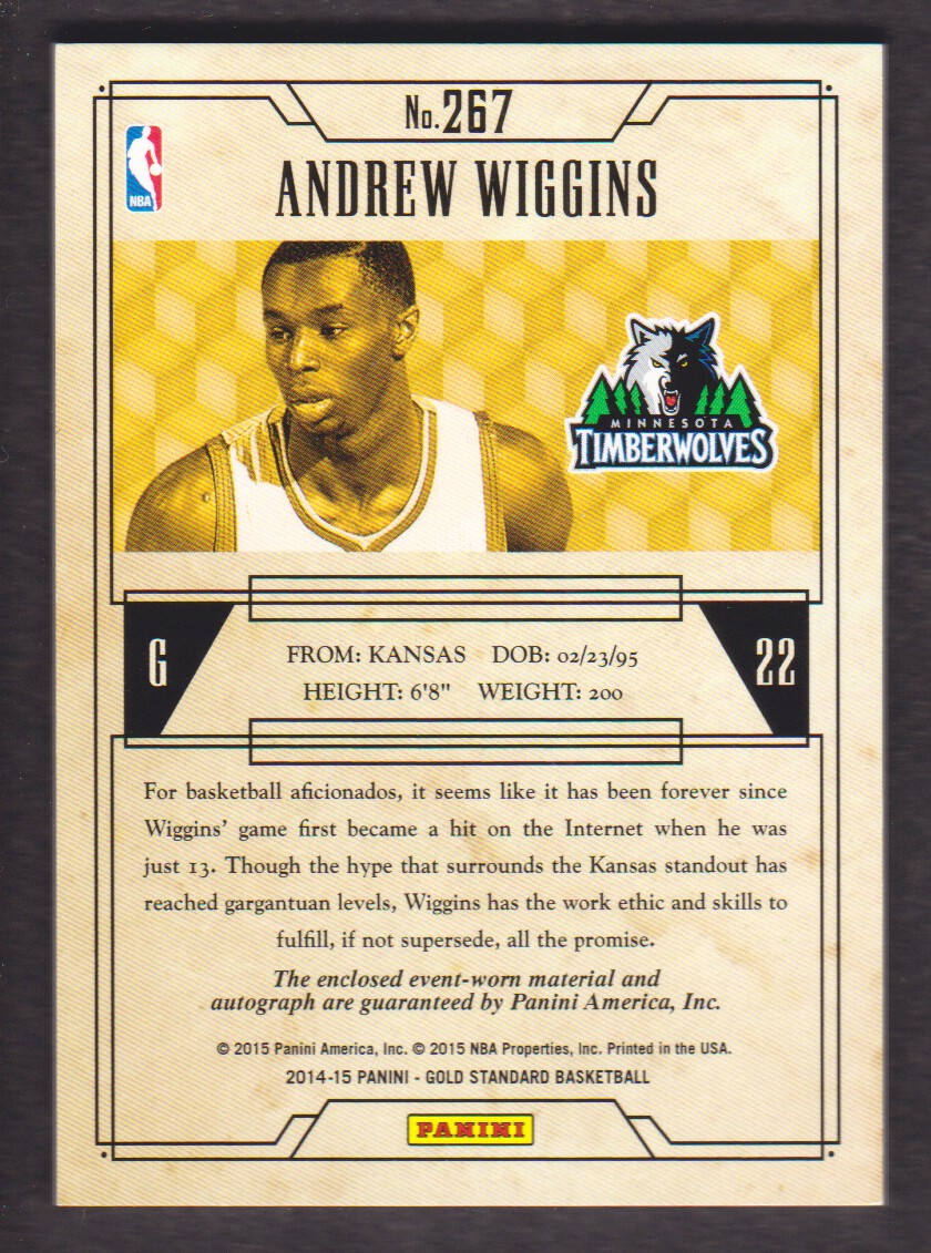2014-15 Panini Gold Standard Rookie Jersey Autographs Prime #267 Andrew Wiggins back image