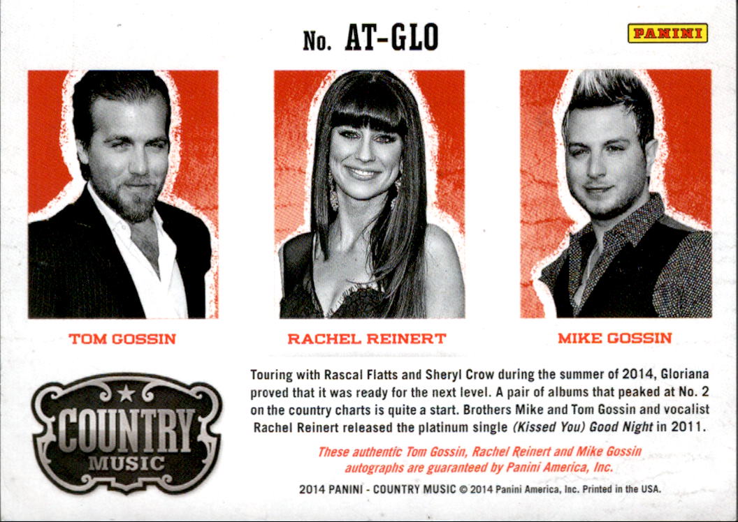 2015 Panini Country Music Triple Signatures #1 Tom Gossin/Rachel Reinert/Mike Gossin back image