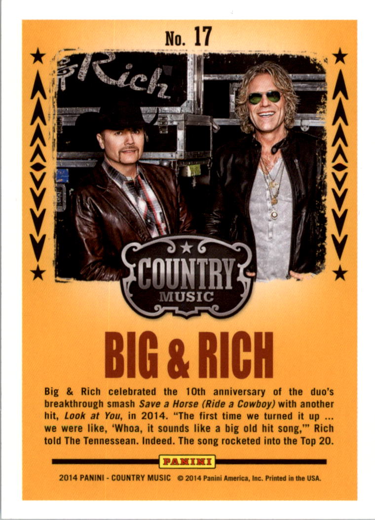 2015 Panini Country Music Backstage Pass Purple #17 Big & Rich back image