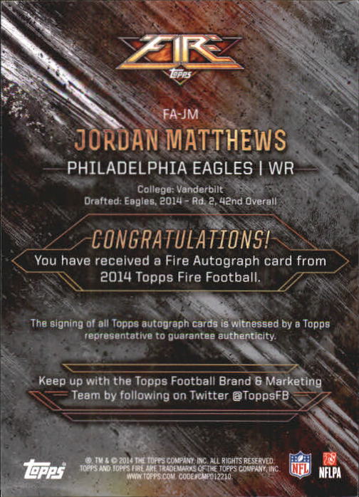 2014 Topps Fire Autographs #FAJM Jordan Matthews back image