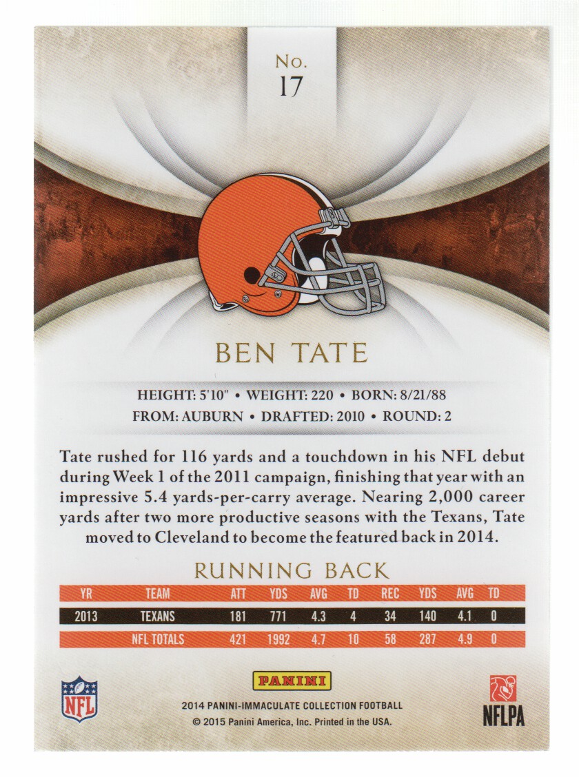2014 Immaculate Collection #17 Ben Tate back image