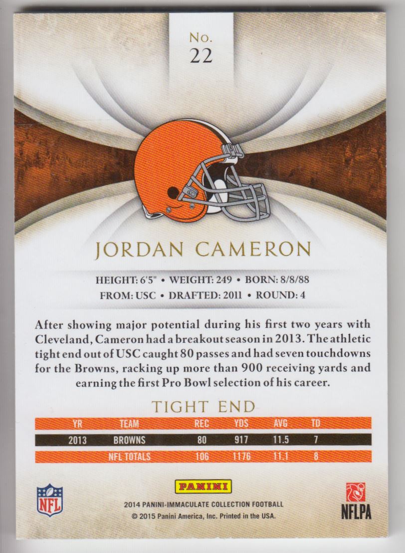 2014 Immaculate Collection #22 Jordan Cameron back image