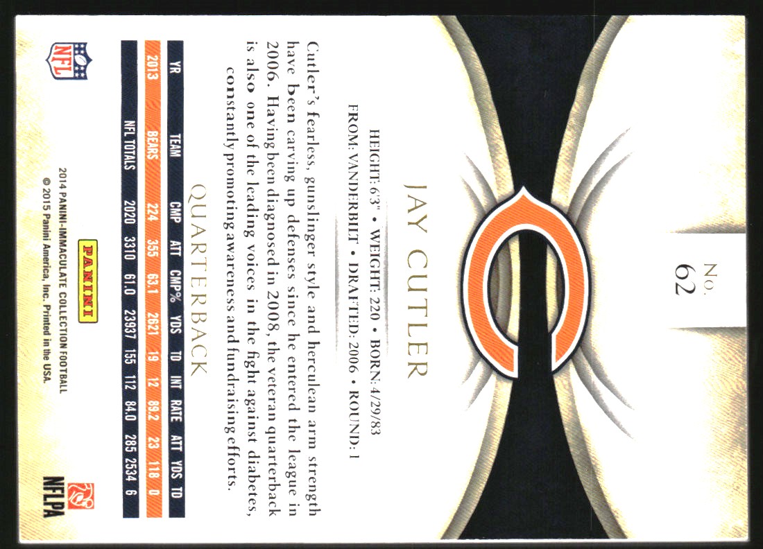 2014 Immaculate Collection #62 Jay Cutler