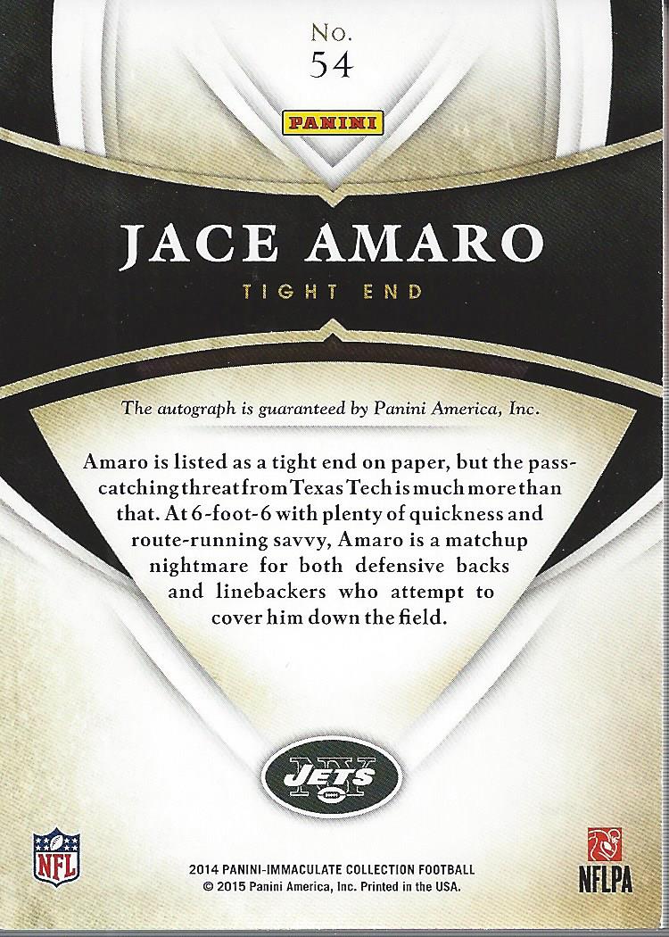 2014 Immaculate Collection Rookie Ink Gold #54 Jace Amaro back image