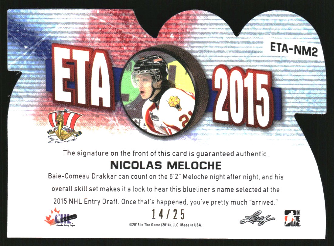2014-15 ITG Leaf Metal ETA 2015 Die Cut #ETANM2 Nicolas Meloche back image