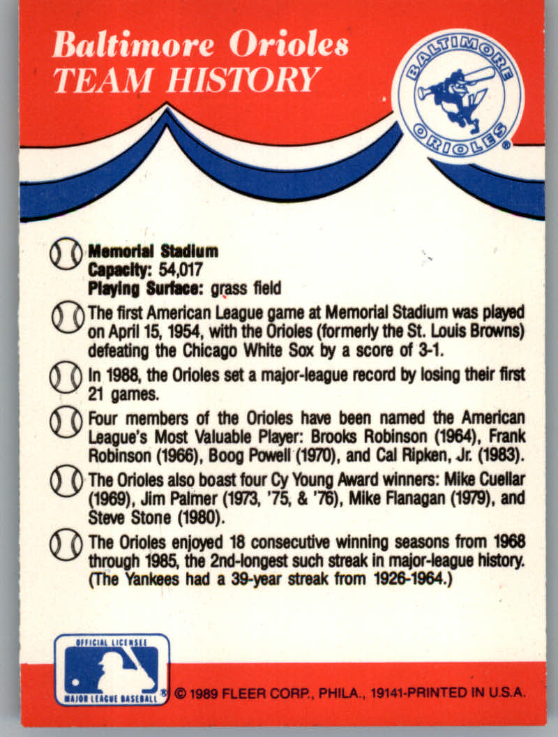 1989 Fleer Baseball "Team Stickers" Insert Cards - Picture 15 of 87