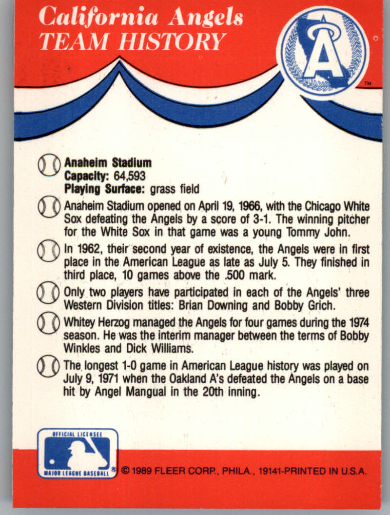 1989 Fleer Baseball "Team Stickers" Insert Cards - Picture 19 of 87