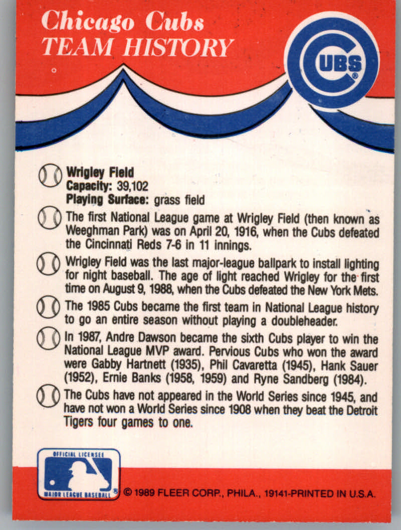 1989 Fleer Baseball "Team Stickers" Insert Cards - Picture 21 of 87