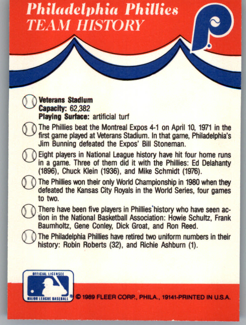 1989 Fleer Baseball "Team Stickers" Insert Cards - Picture 31 of 87