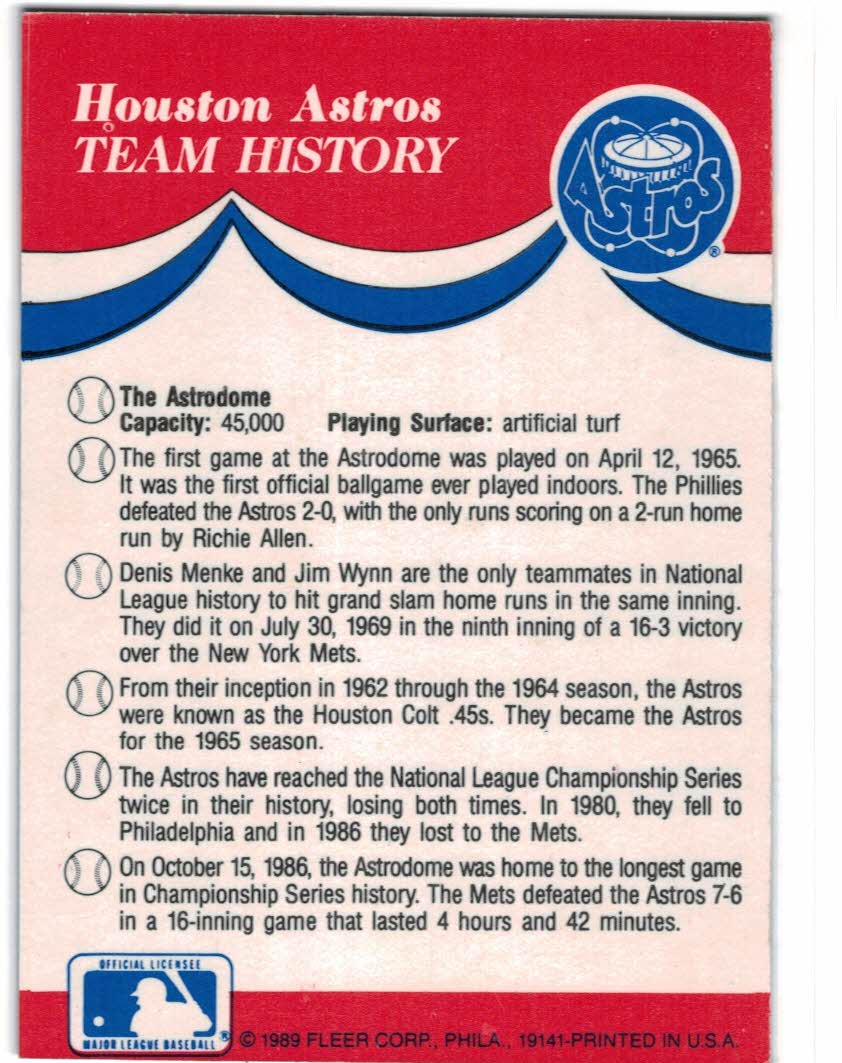 1989 Fleer Team Stickers #18 Houston Astros/Logo - NM-MT - The Dugout  Sportscards & Comics