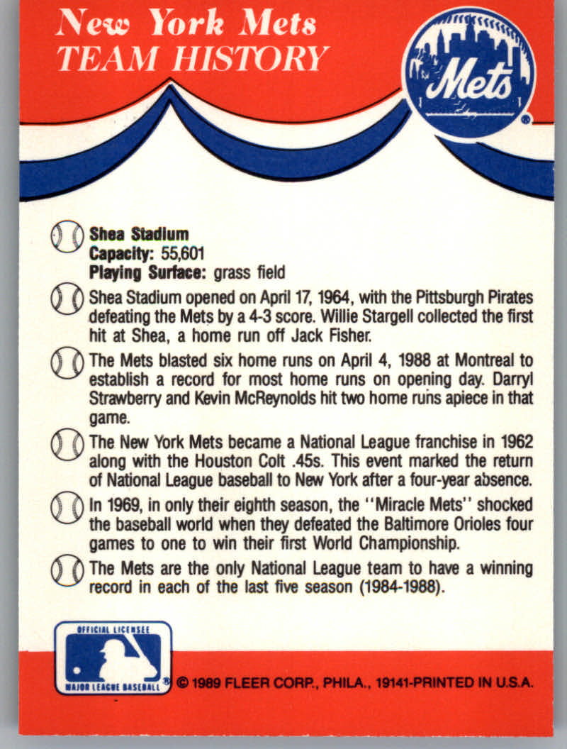 1989 Fleer Baseball "Team Stickers" Insert Cards - Picture 43 of 87