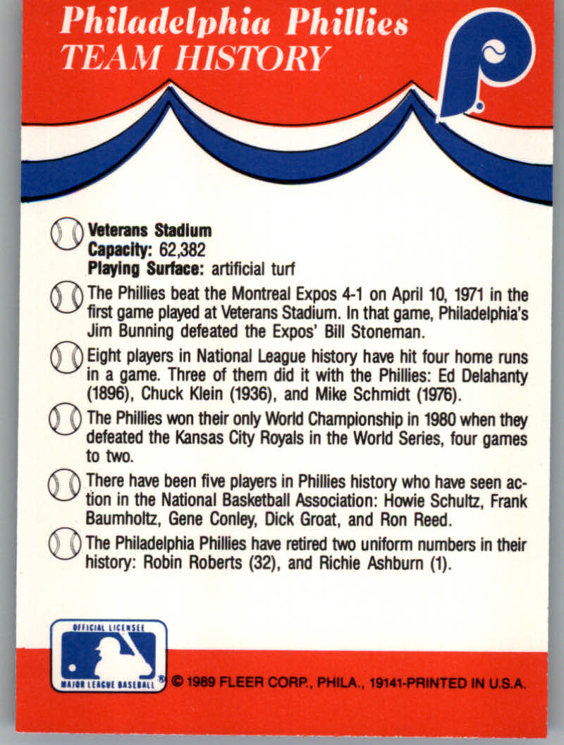 1989 Fleer Baseball "Team Stickers" Insert Cards - Picture 45 of 87