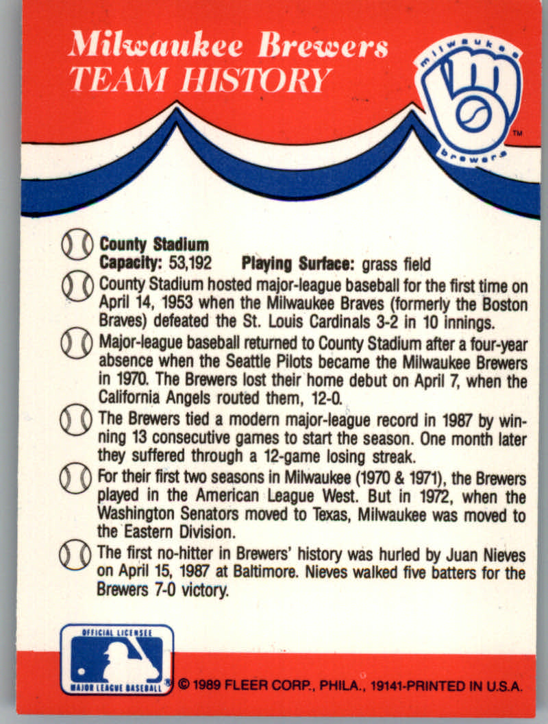1989 Fleer Baseball "Team Stickers" Insert Cards - Picture 49 of 87
