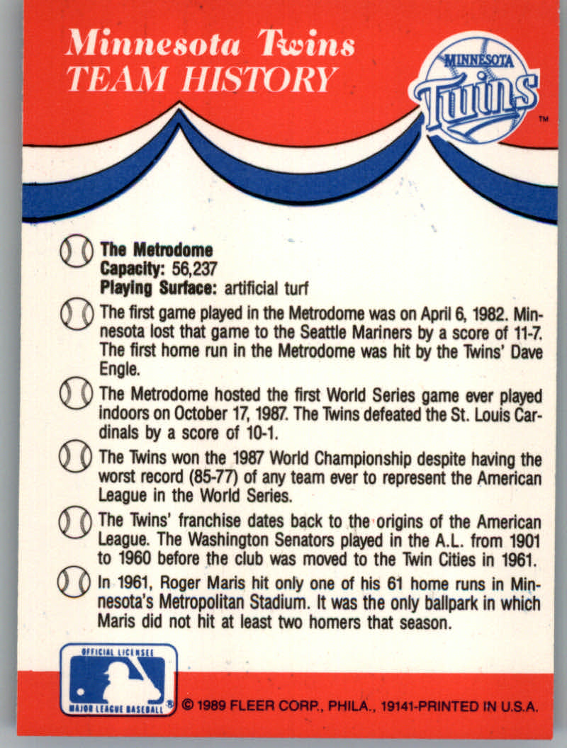 1989 Fleer Baseball "Team Stickers" Insert Cards - Picture 51 of 87