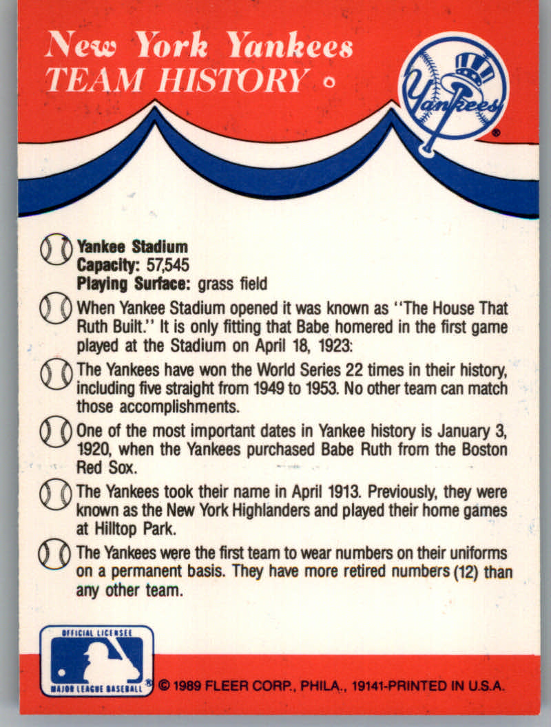 1989 Fleer Baseball "Team Stickers" Insert Cards - Picture 57 of 87
